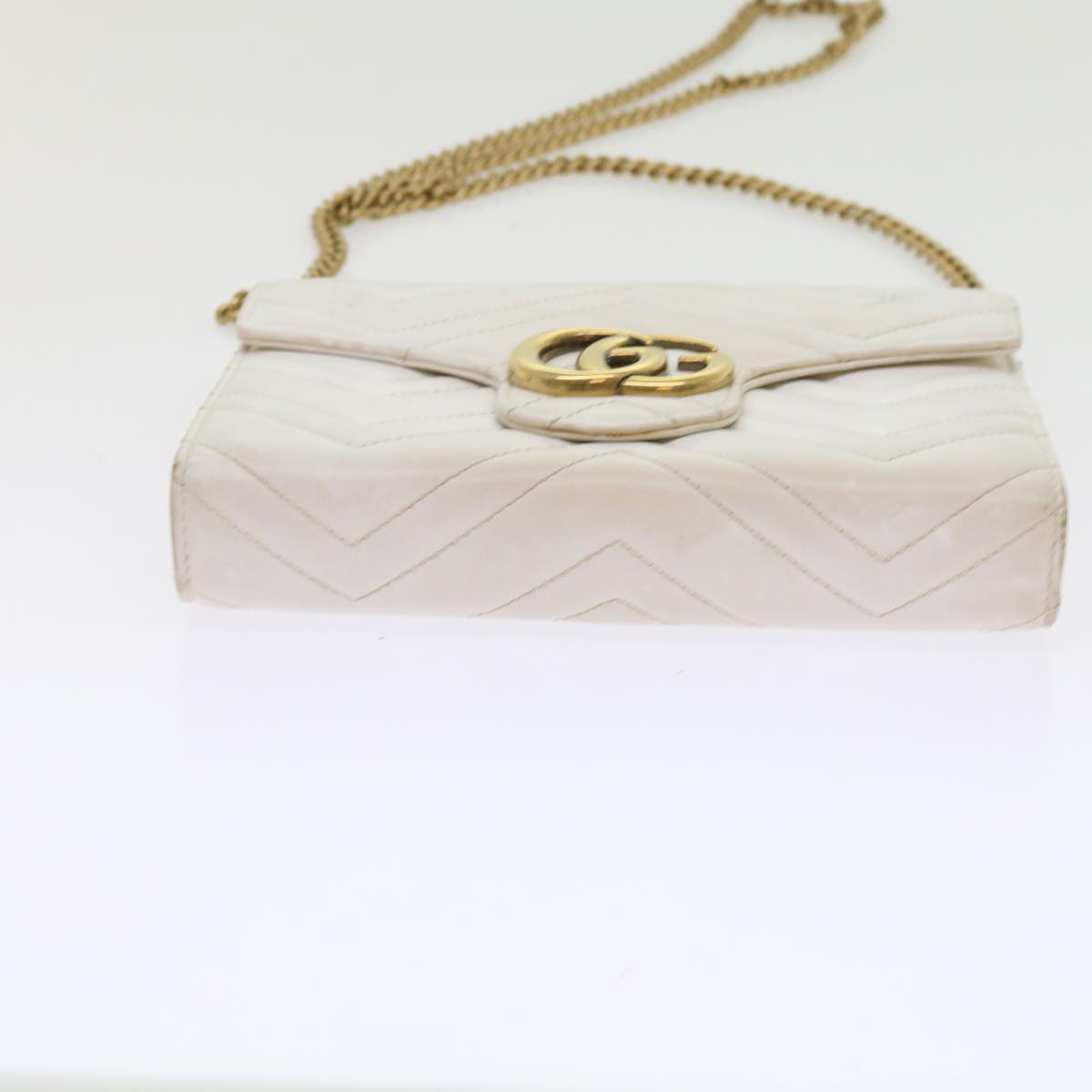 GUCCI Chain Shoulder Bag Leather White 474575 2149 Auth bs8823