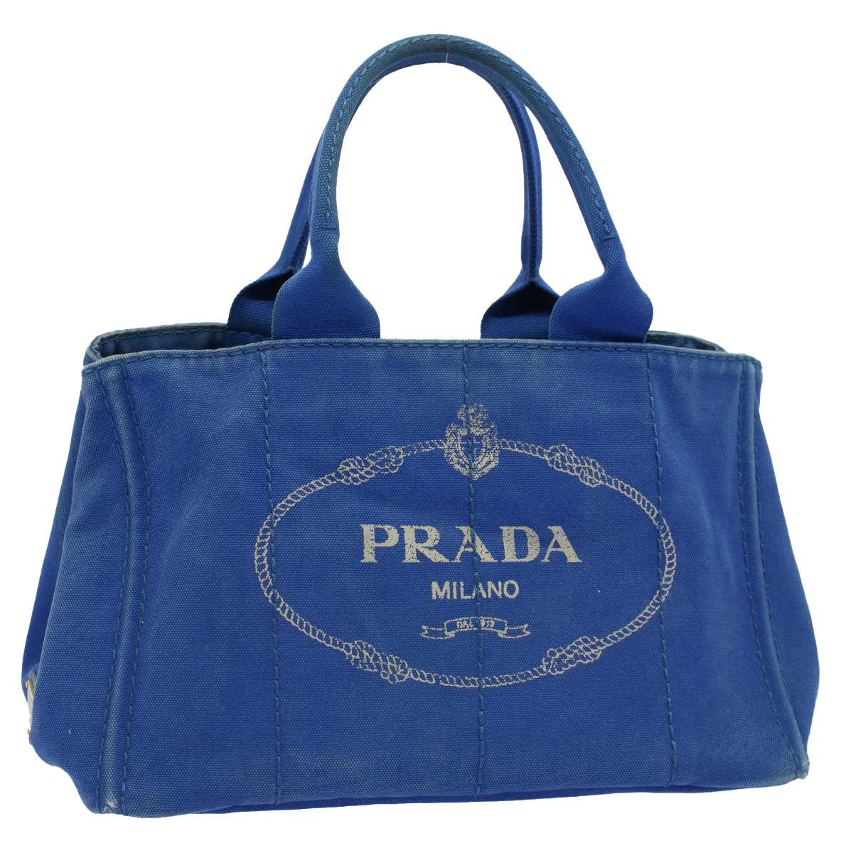 PRADA Canapa MM Hand Bag Canvas Blue Auth bs8886