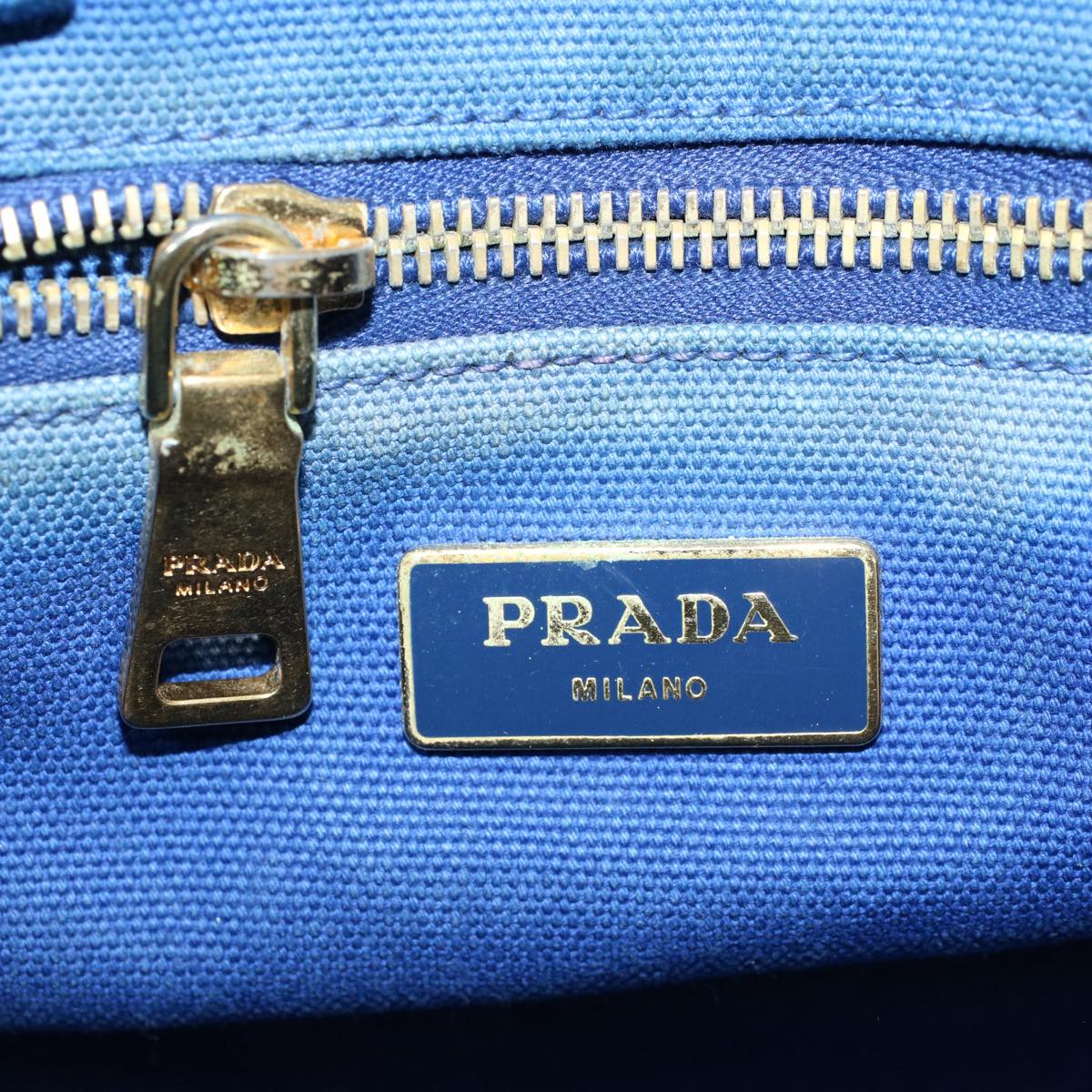 PRADA Canapa MM Hand Bag Canvas Blue Auth bs8886