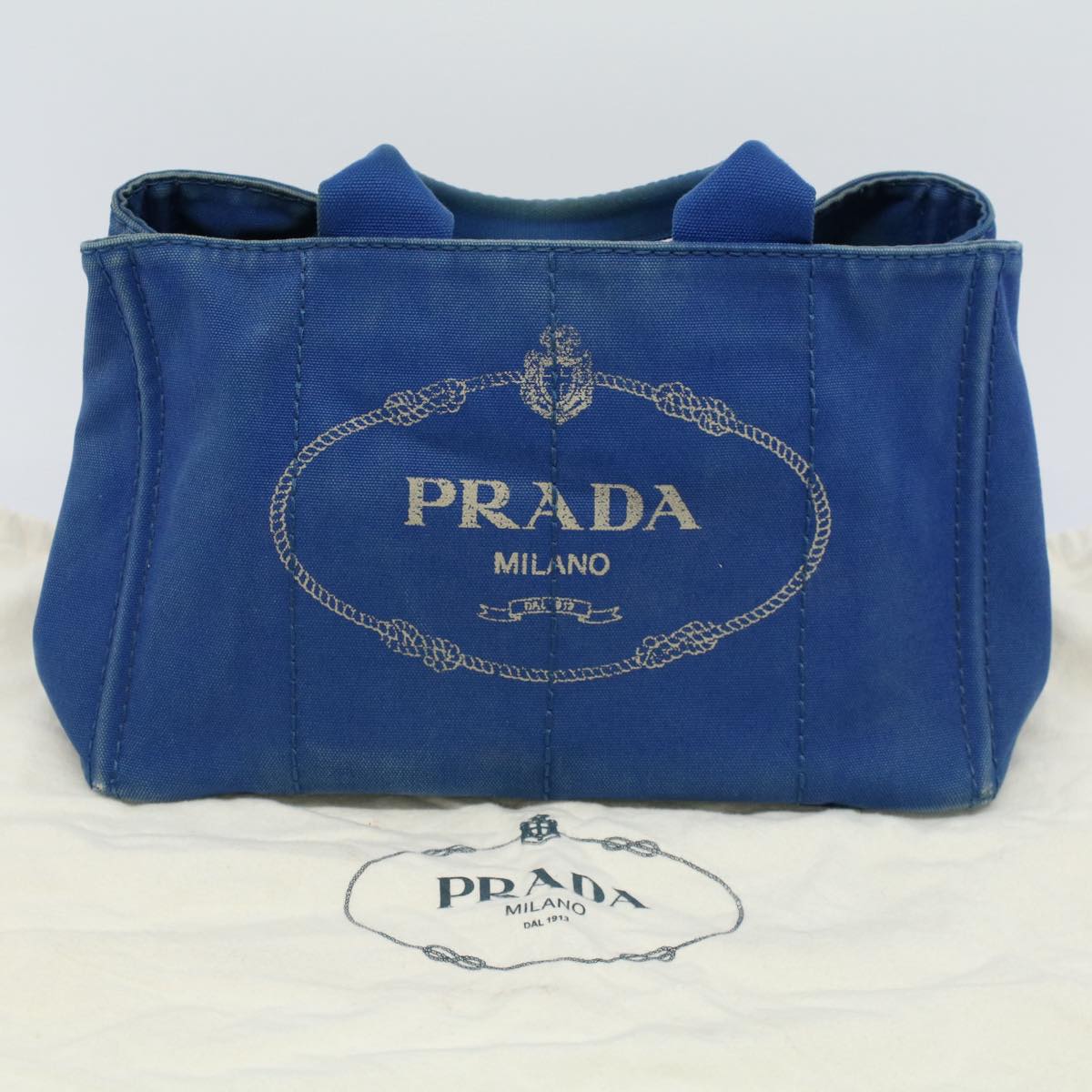 PRADA Canapa MM Hand Bag Canvas Blue Auth bs8886