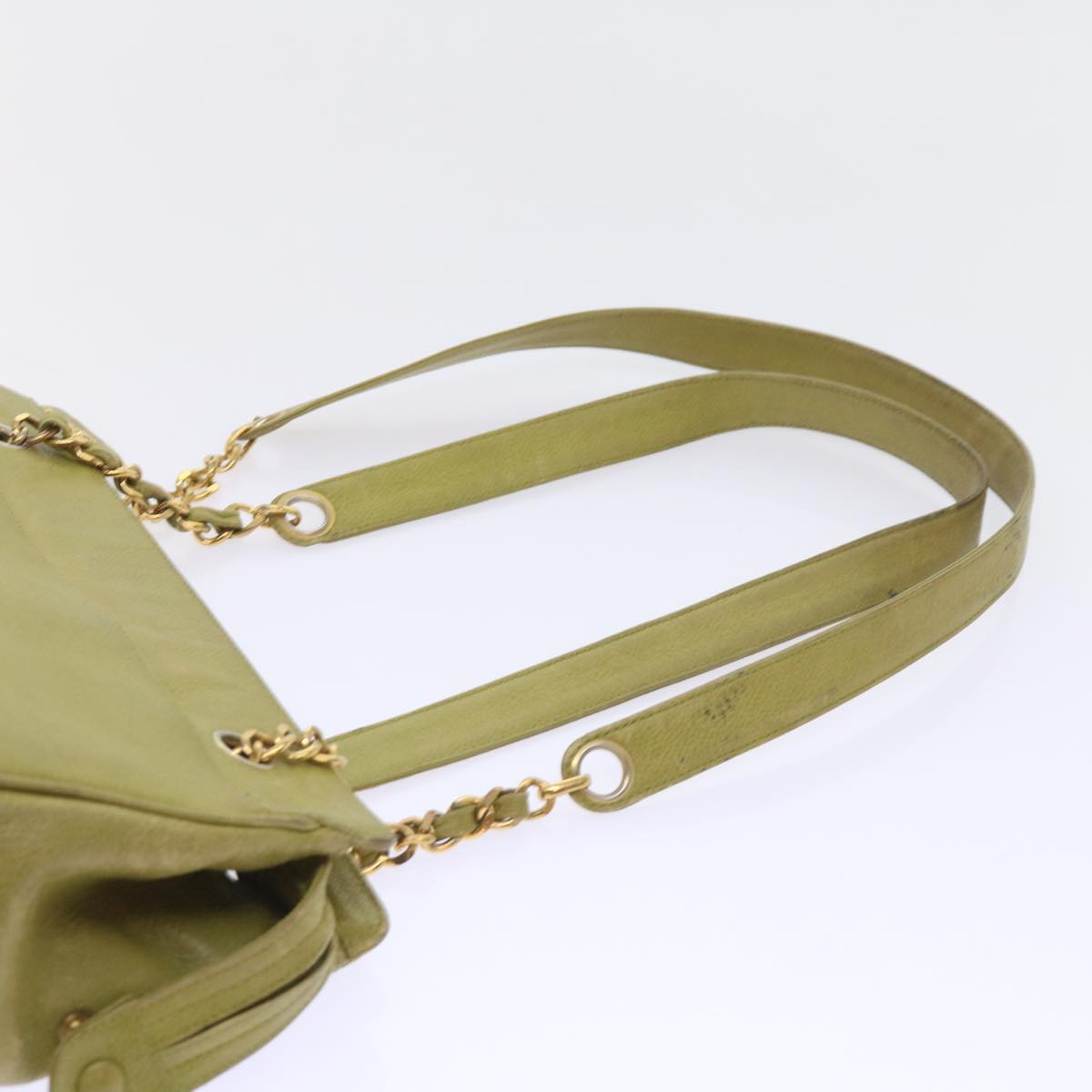 CHANEL Chain Shoulder Bag Caviar Skin Green CC Auth bs8909