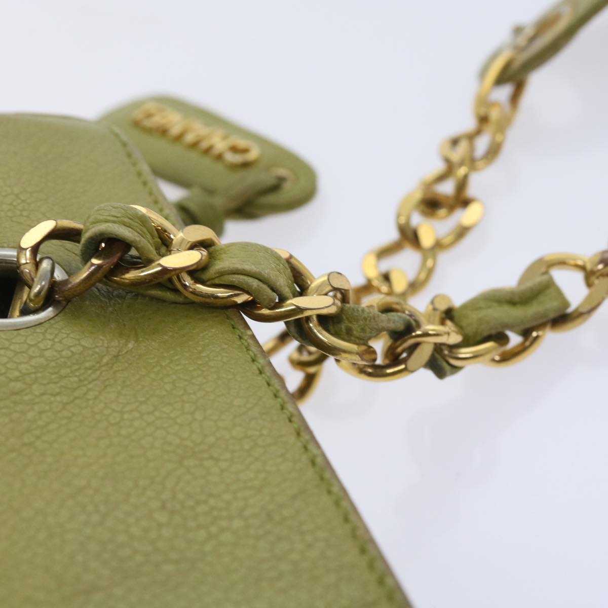 CHANEL Chain Shoulder Bag Caviar Skin Green CC Auth bs8909