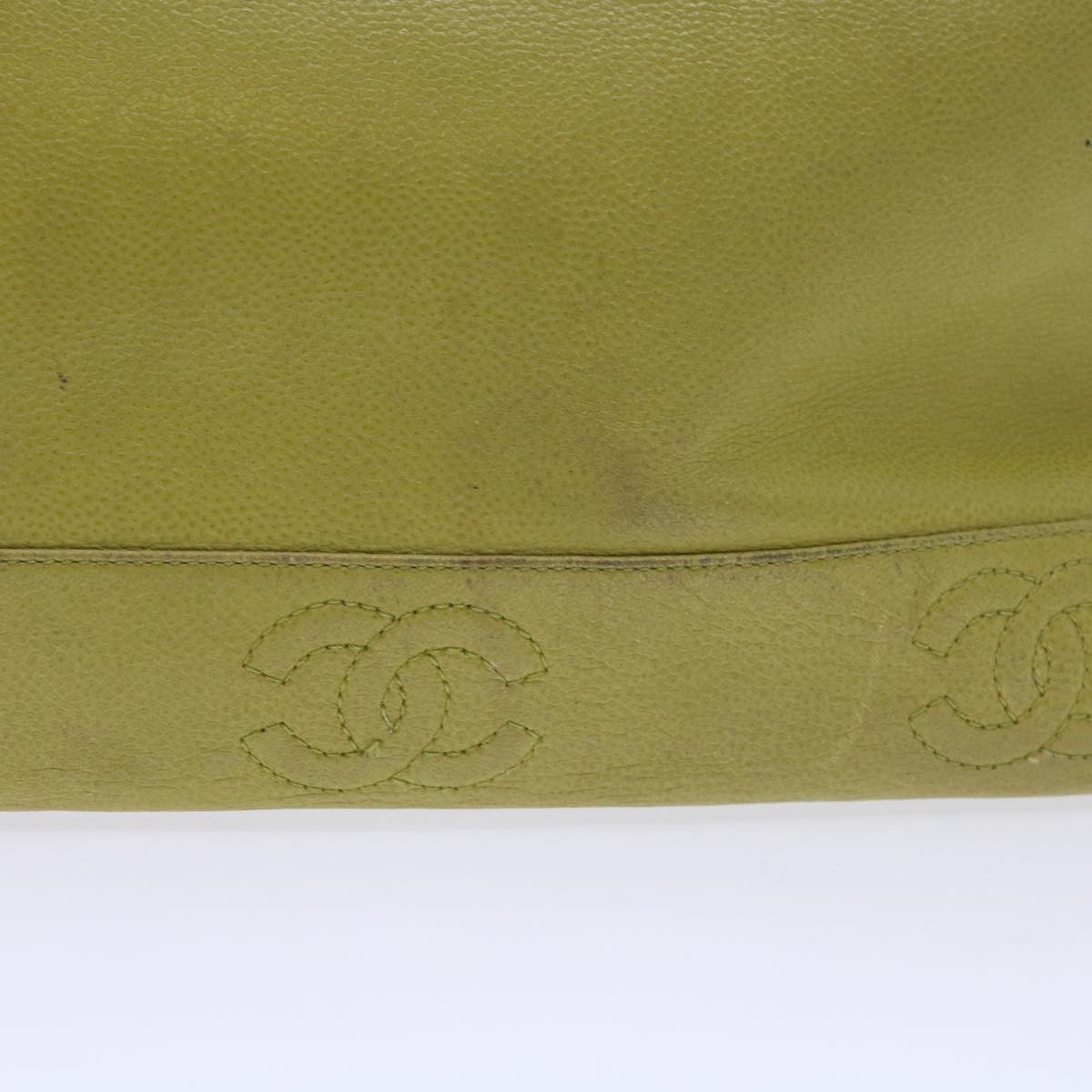 CHANEL Chain Shoulder Bag Caviar Skin Green CC Auth bs8909