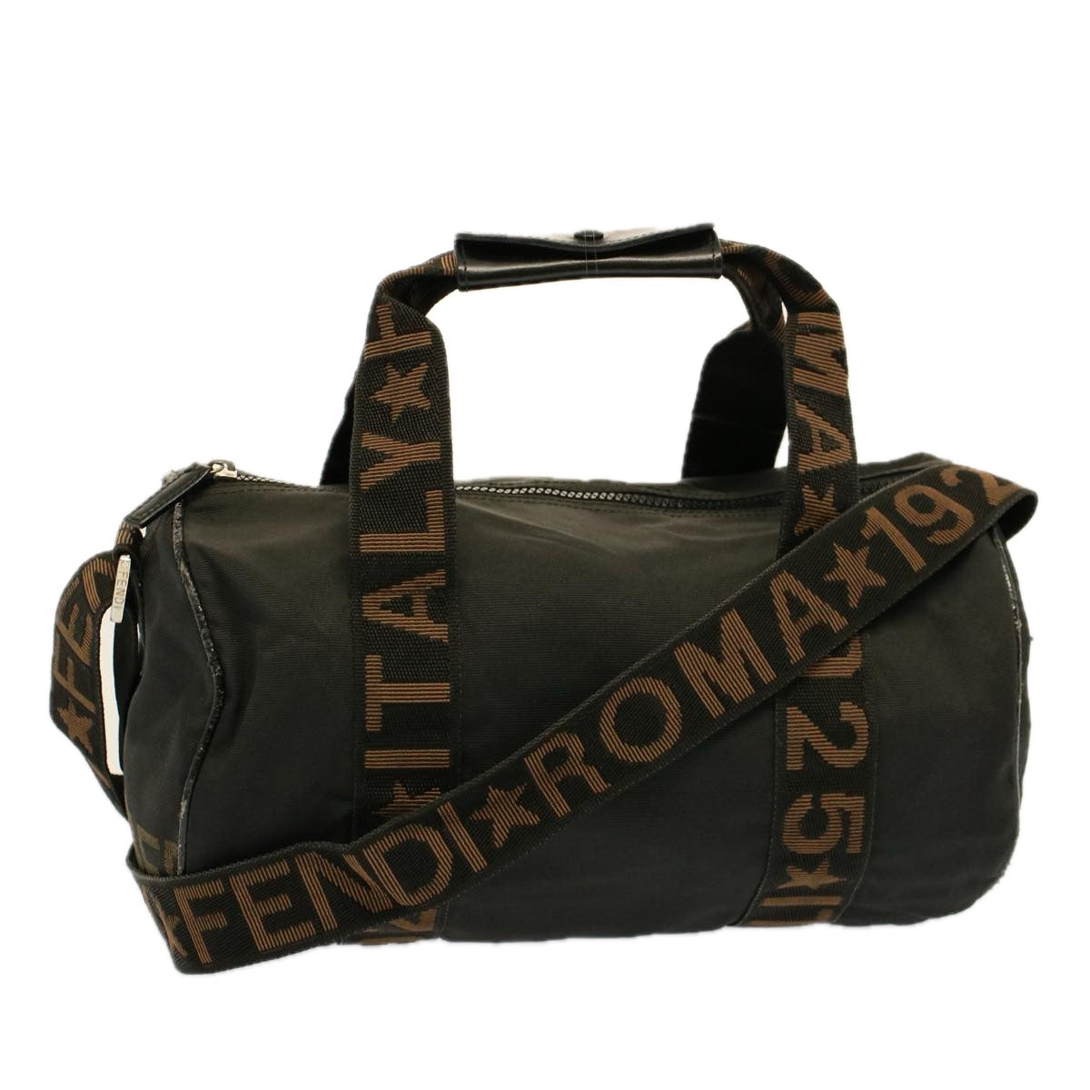 FENDI Boston Bag Nylon 2way Brown Black Auth bs8911