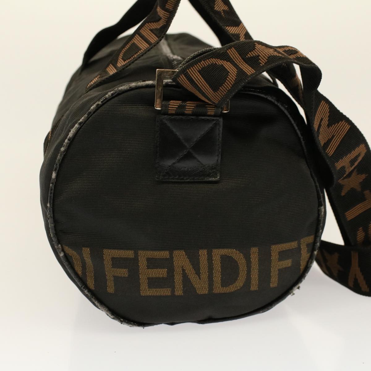 FENDI Boston Bag Nylon 2way Brown Black Auth bs8911