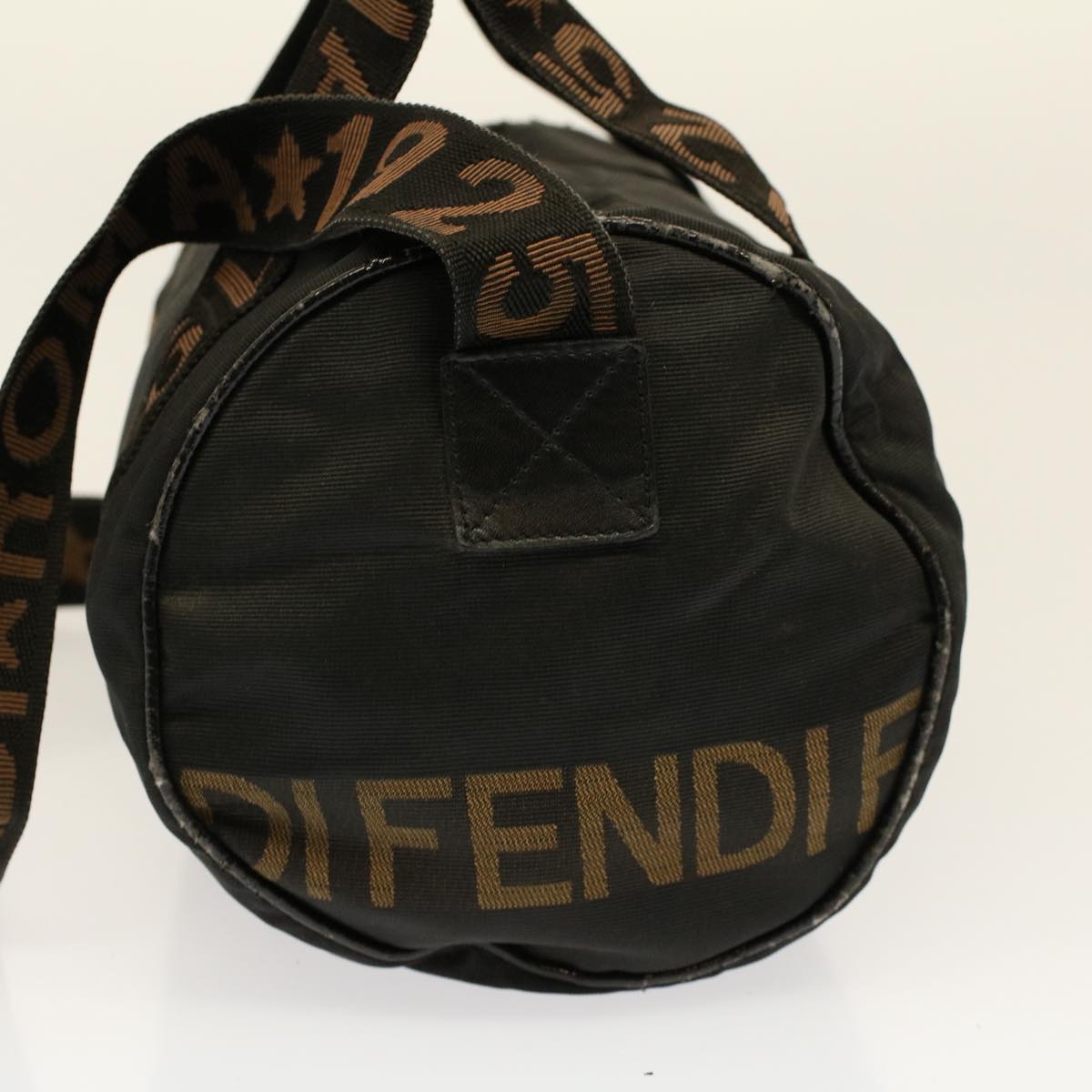 FENDI Boston Bag Nylon 2way Brown Black Auth bs8911