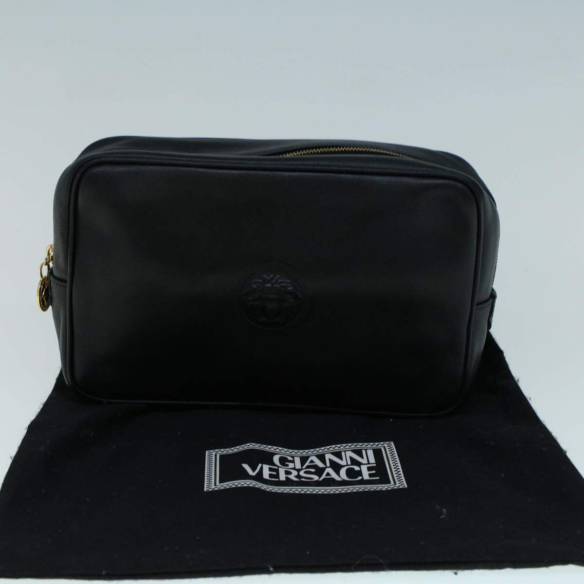 Gianni Versace Clutch Bag Leather Black Auth bs8916