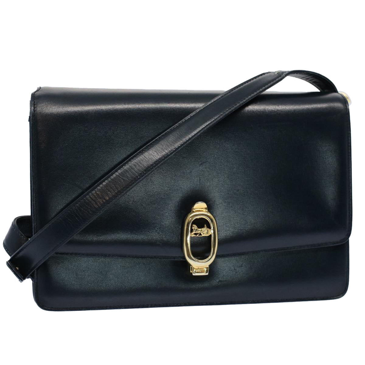 CELINE Shoulder Bag Leather Navy Auth bs8957