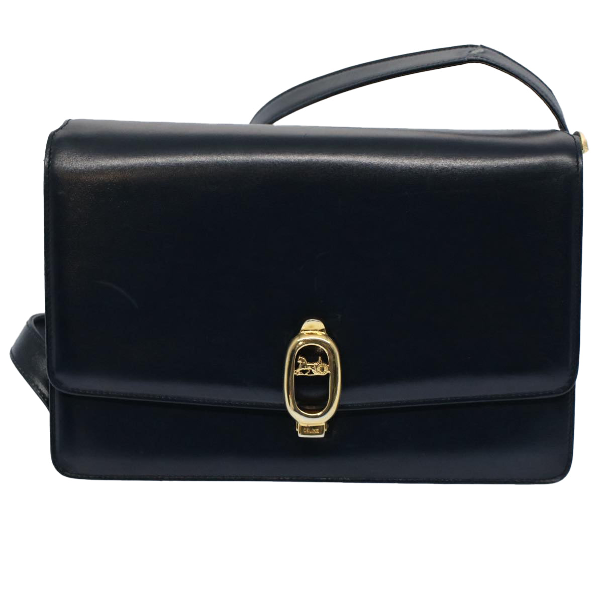 CELINE Shoulder Bag Leather Navy Auth bs8957