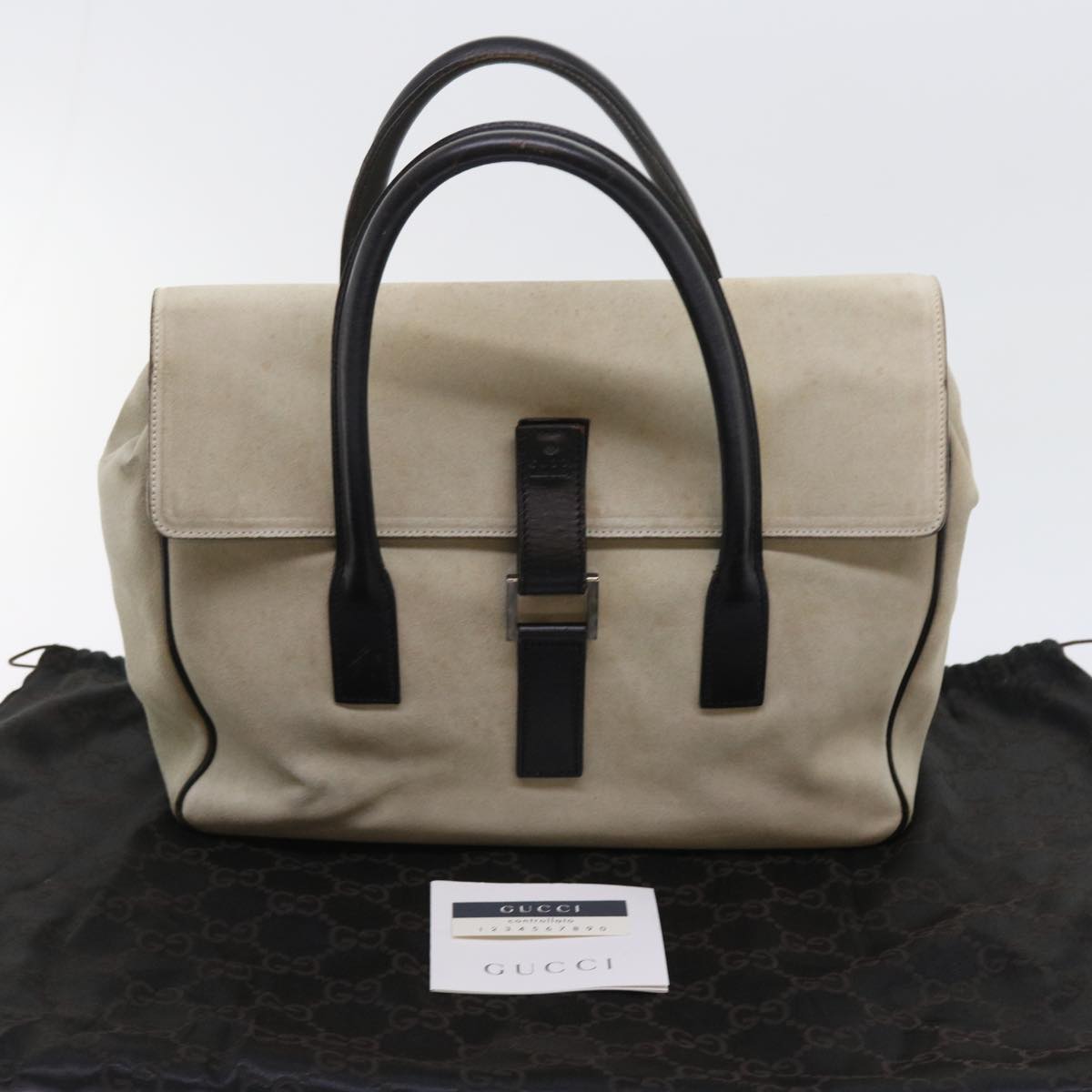 GUCCI Hand Bag Suede White 000 0844 Auth bs8960