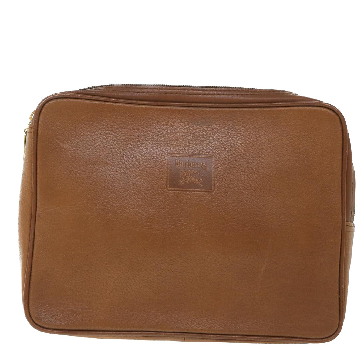 Burberrys Clutch Bag Leather Brown Auth bs8982