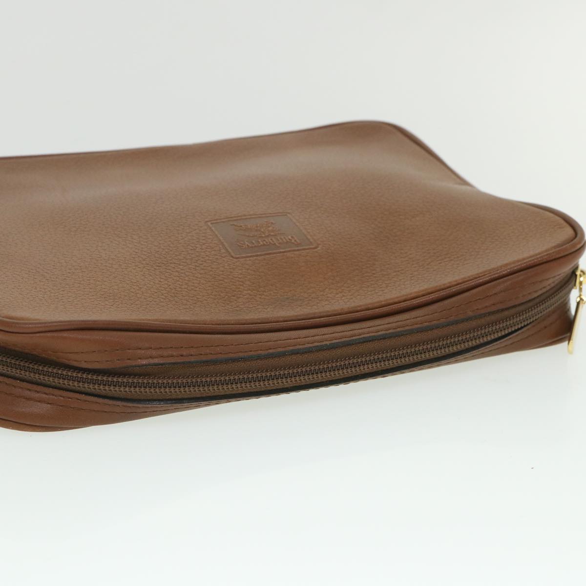 Burberrys Clutch Bag Leather Brown Auth bs8982