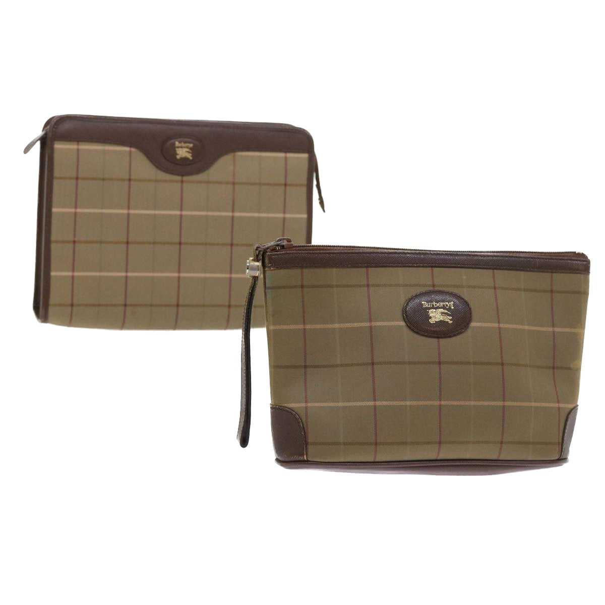 Burberrys Nova Check Clutch Bag Canvas 2Set Brown Auth bs8985