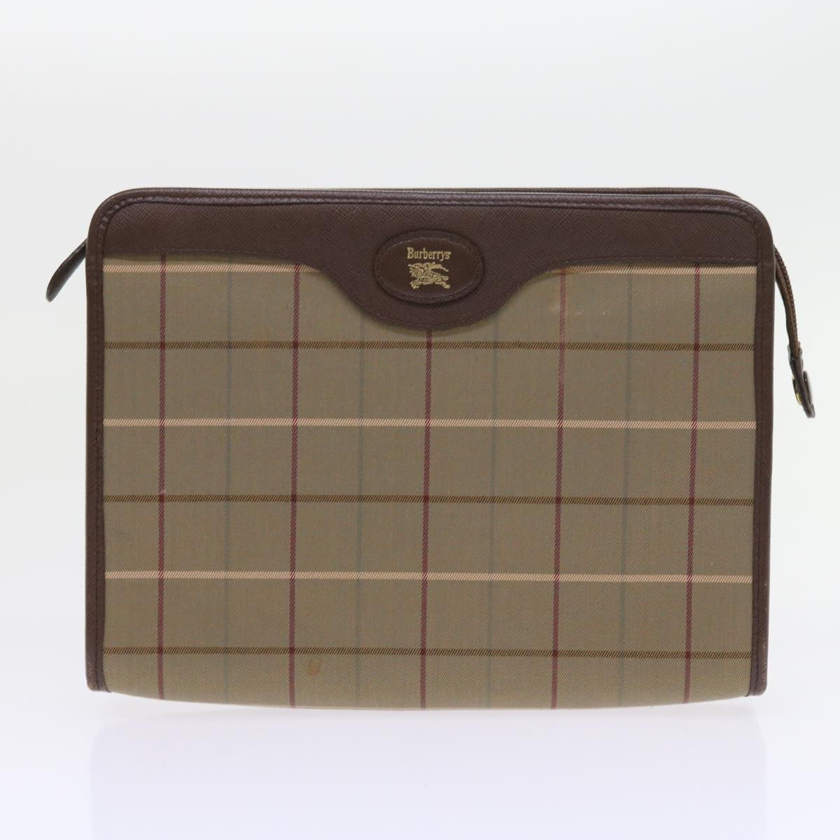 Burberrys Nova Check Clutch Bag Canvas 2Set Brown Auth bs8985