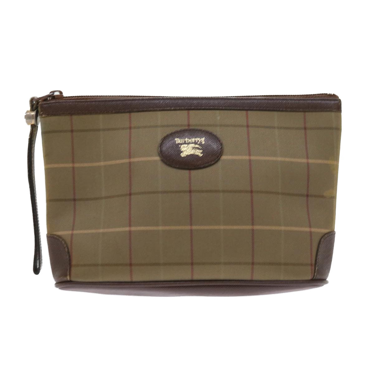 Burberrys Nova Check Clutch Bag Canvas 2Set Brown Auth bs8985