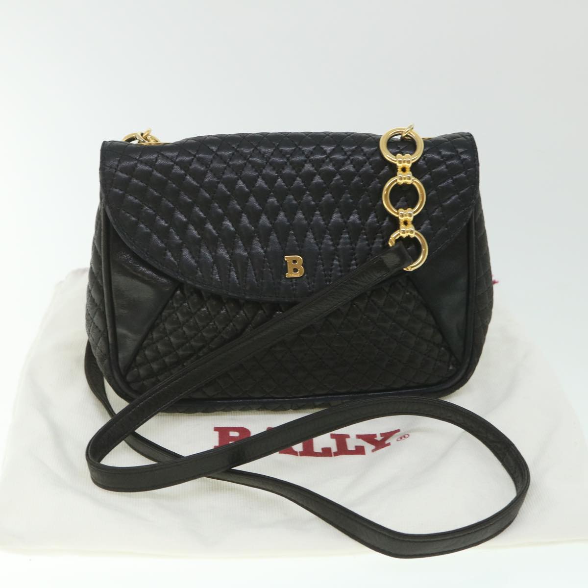 BALLY Quilted Shoulder Bag Leather Black Auth bs9082