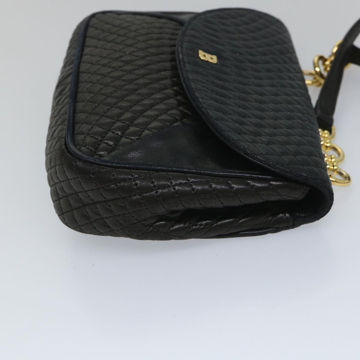 BALLY Quilted Shoulder Bag Leather Black Auth bs9082