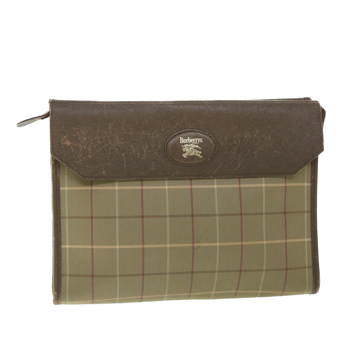 Burberrys Nova Check Clutch Bag Nylon Canvas Brown Auth bs9092