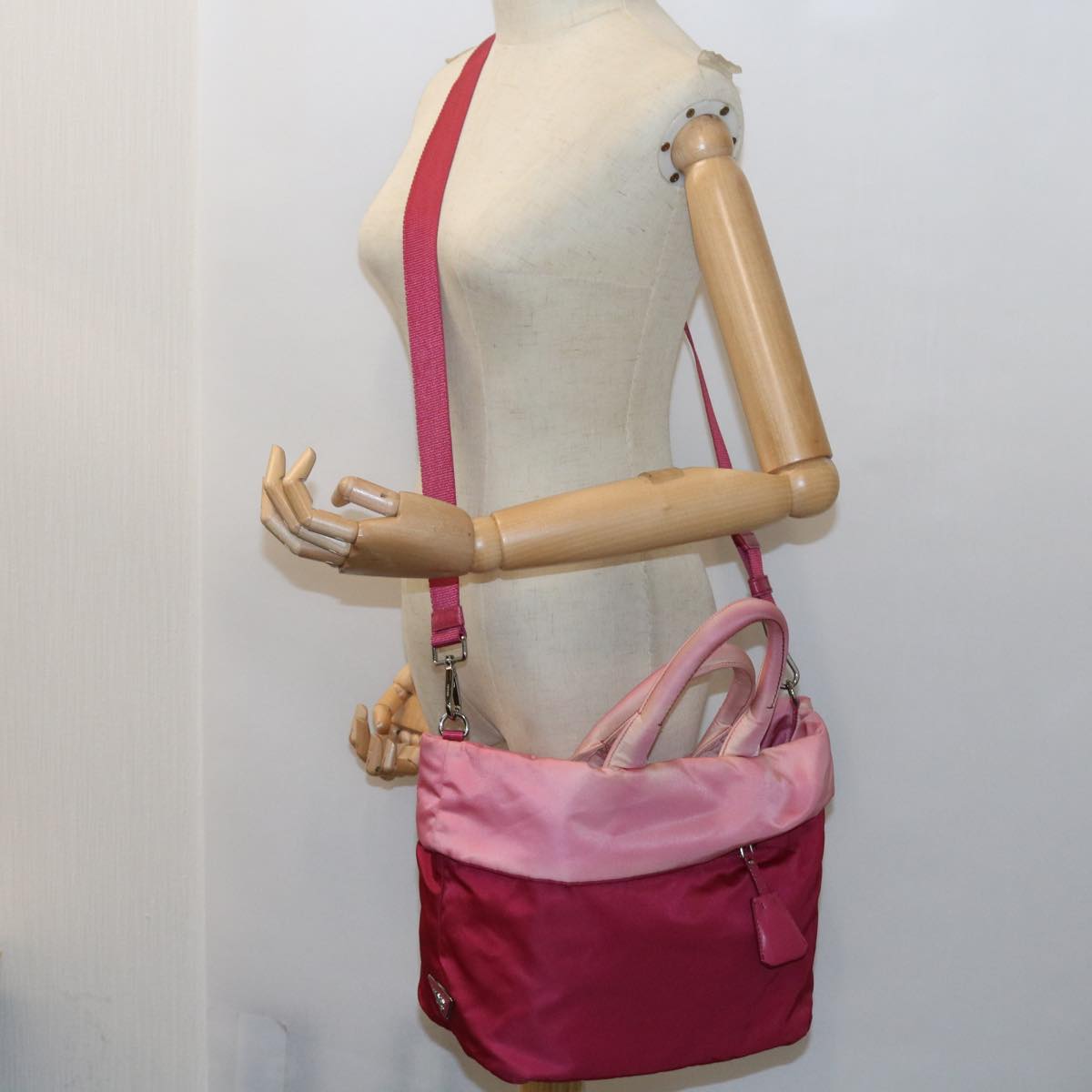 PRADA Hand Bag Nylon 2way Pink Auth bs9228