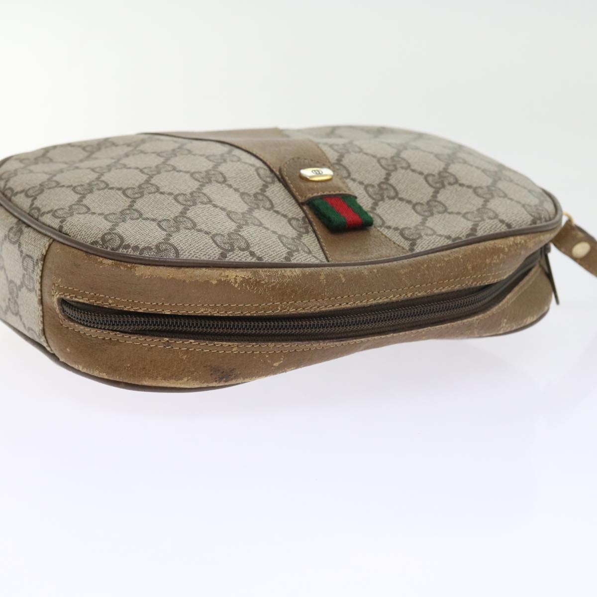 GUCCI GG Supreme Web Sherry Line Clutch Bag Beige Red 89 01 034 Auth bs9231