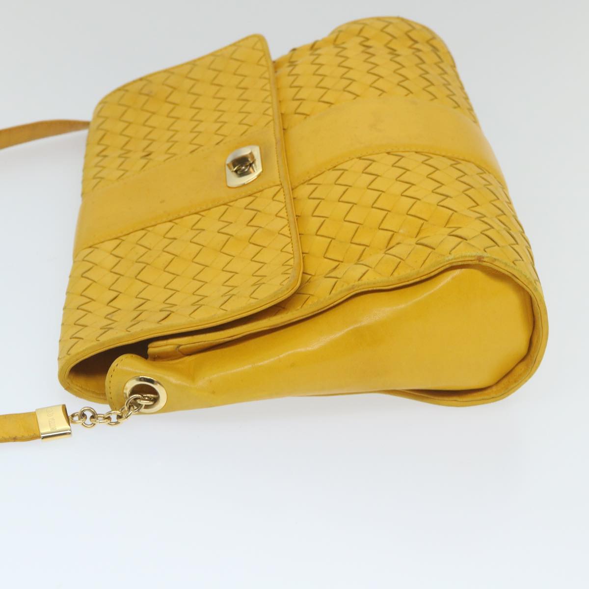 BOTTEGA VENETA INTRECCIATO Shoulder Bag Leather Yellow Auth bs9234