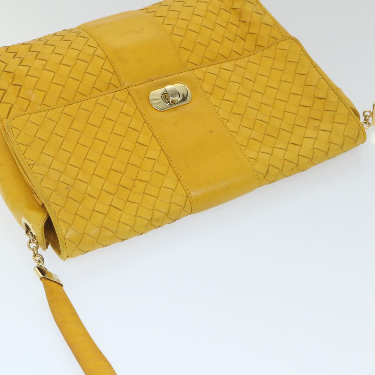 BOTTEGA VENETA INTRECCIATO Shoulder Bag Leather Yellow Auth bs9234