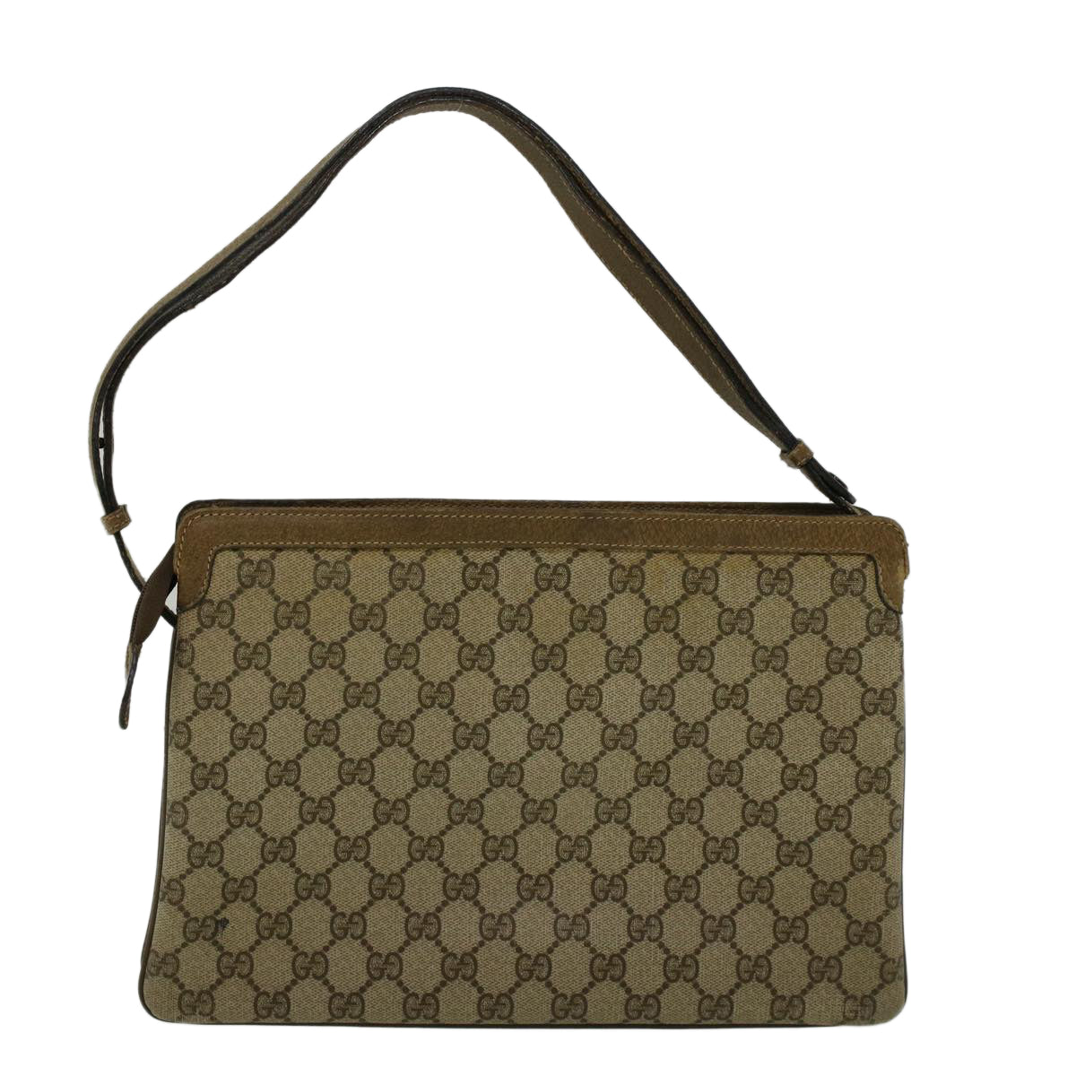 GUCCI GG Canvas Web Sherry Line Shoulder Bag PVC Leather Beige Green Auth bs9253