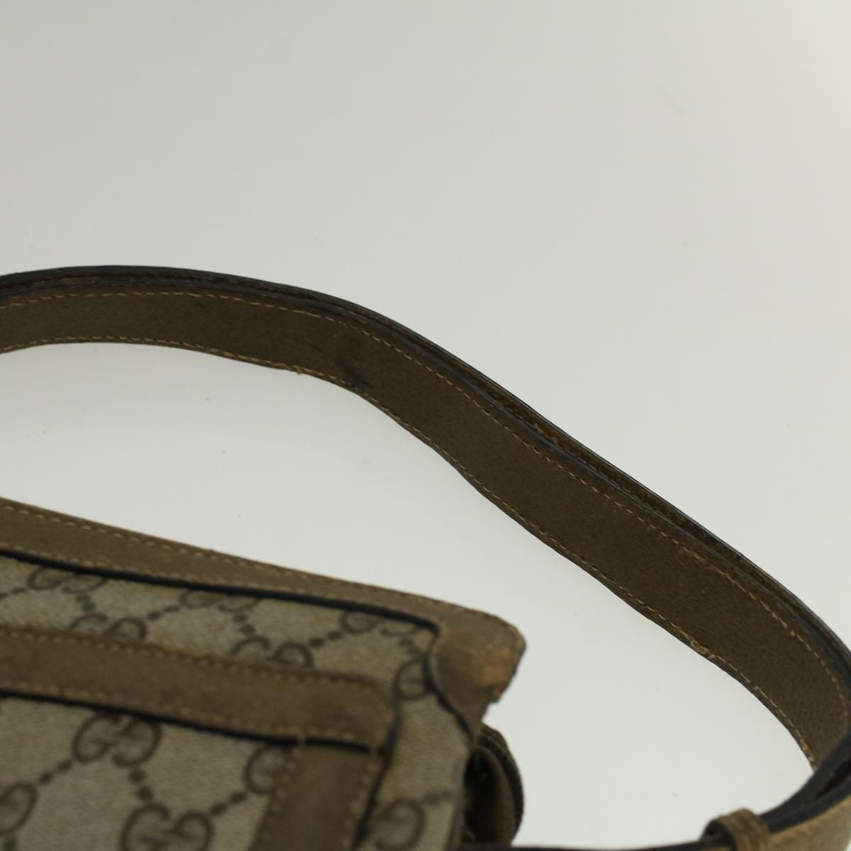 GUCCI GG Canvas Web Sherry Line Shoulder Bag PVC Leather Beige Green Auth bs9253