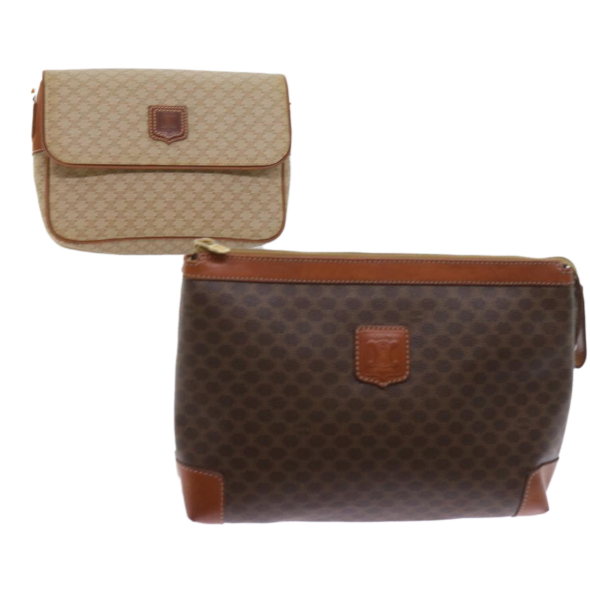 CELINE Macadam Canvas Clutch Bag 2Set Beige Brown Auth bs9341