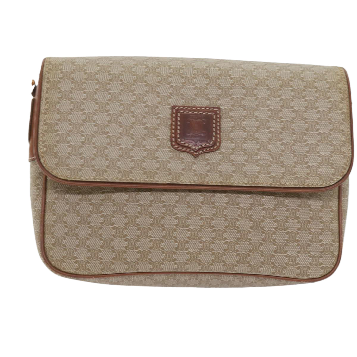 CELINE Macadam Canvas Clutch Bag 2Set Beige Brown Auth bs9341