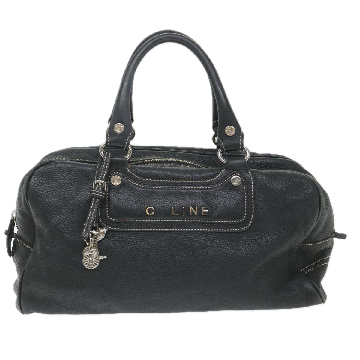 CELINE Hand Bag Leather Navy Auth bs9342