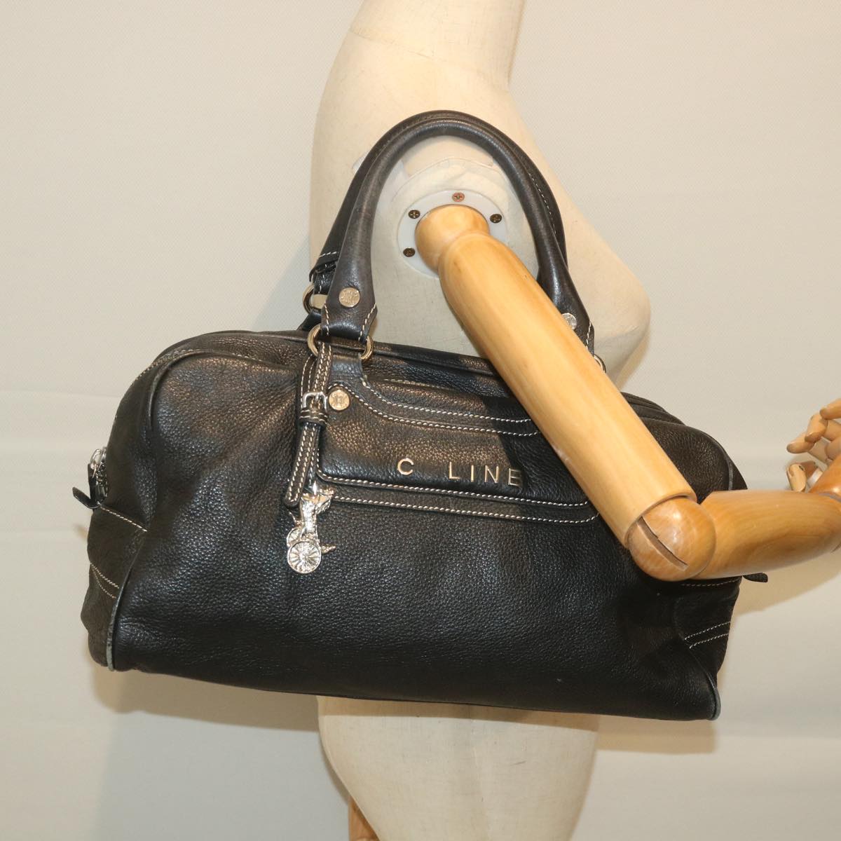 CELINE Hand Bag Leather Navy Auth bs9342