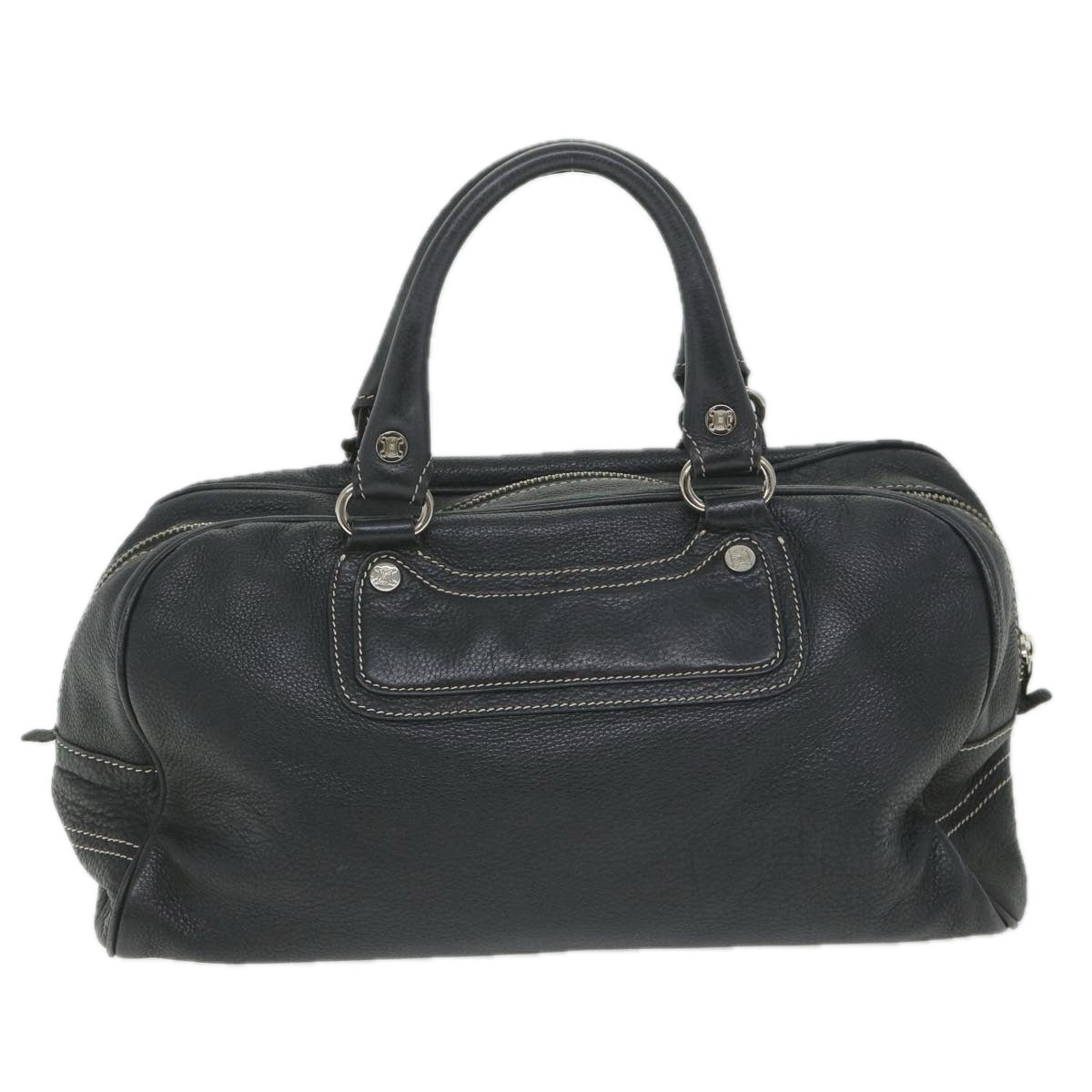 CELINE Hand Bag Leather Navy Auth bs9342