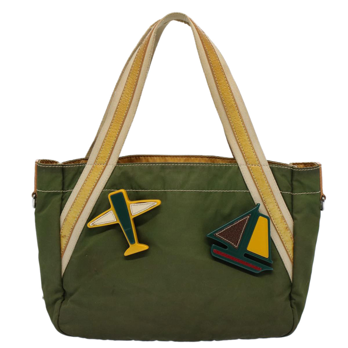 PRADA Tote Bag Nylon Green Auth bs9351