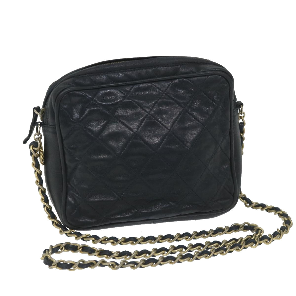 CHANEL Matelasse Chain Shoulder Bag Lamb Skin Black CC Auth bs9390