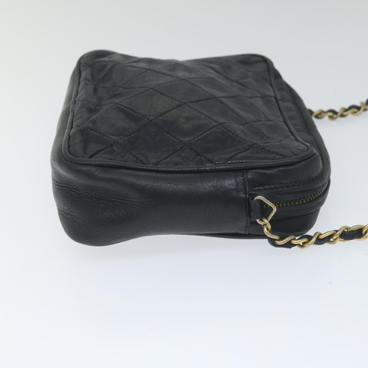 CHANEL Matelasse Chain Shoulder Bag Lamb Skin Black CC Auth bs9390