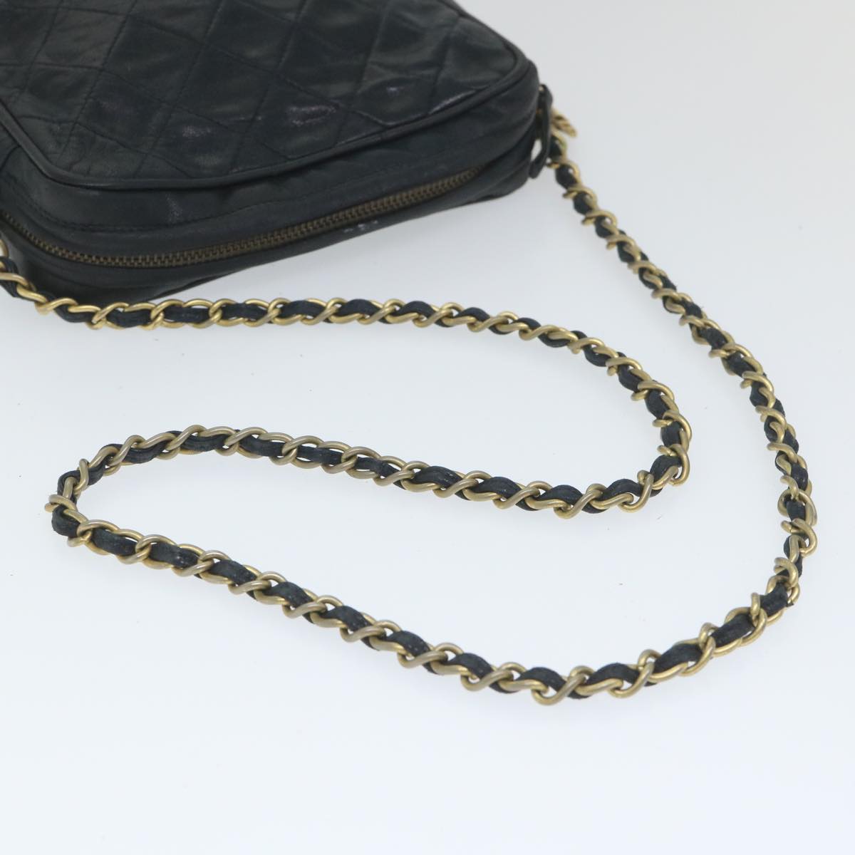 CHANEL Matelasse Chain Shoulder Bag Lamb Skin Black CC Auth bs9390