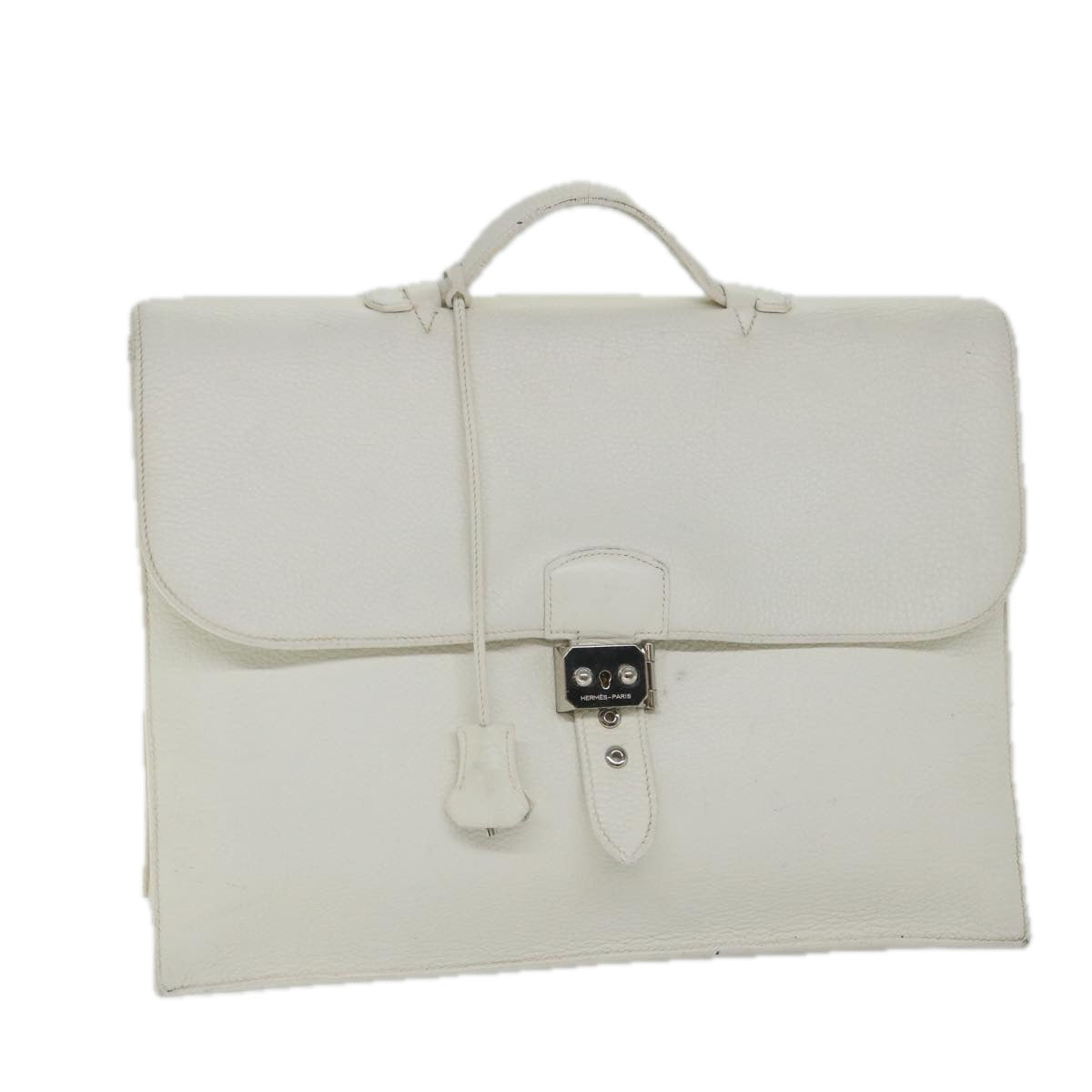 HERMES Sac Adepesh Business Bag Leather White Auth bs9397