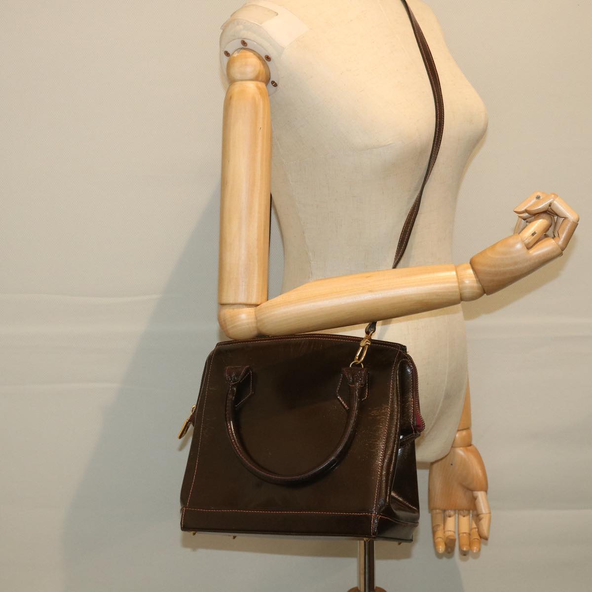 FENDI Hand Bag Leather 2way Brown Auth bs9432