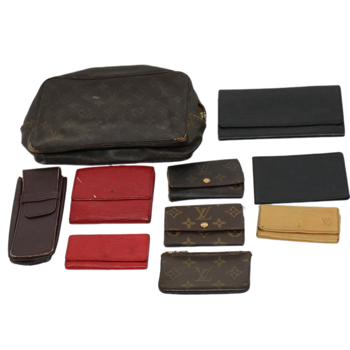 LOUIS VUITTON Monogram Epi Pouch Wallet 10set Red Black yellow LV Auth bs9433