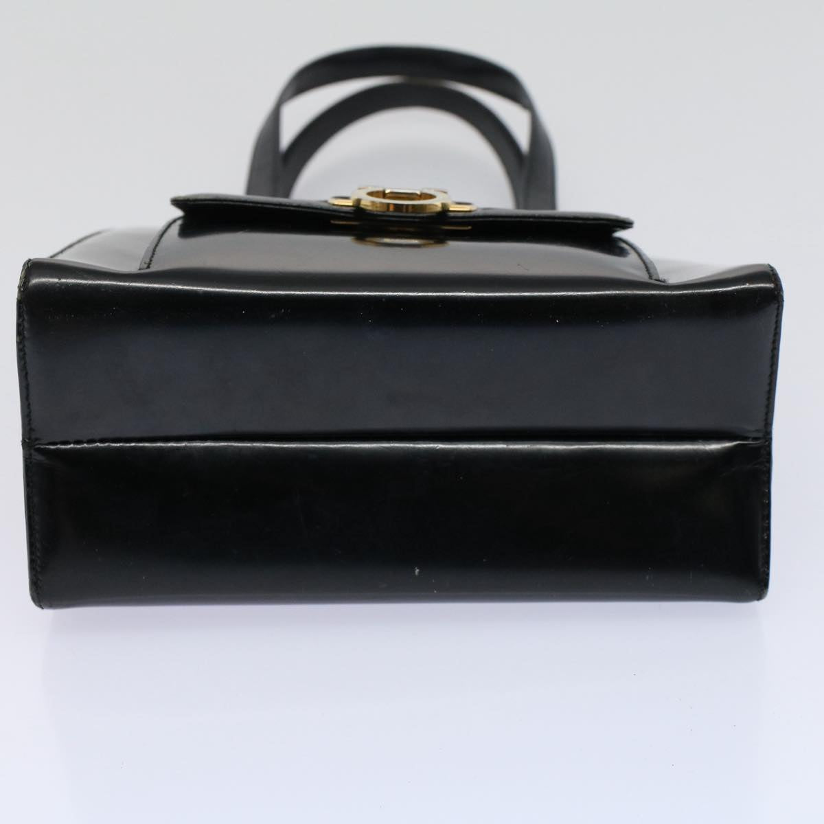 Salvatore Ferragamo Gancini Hand Bag Leather Black Auth bs9434