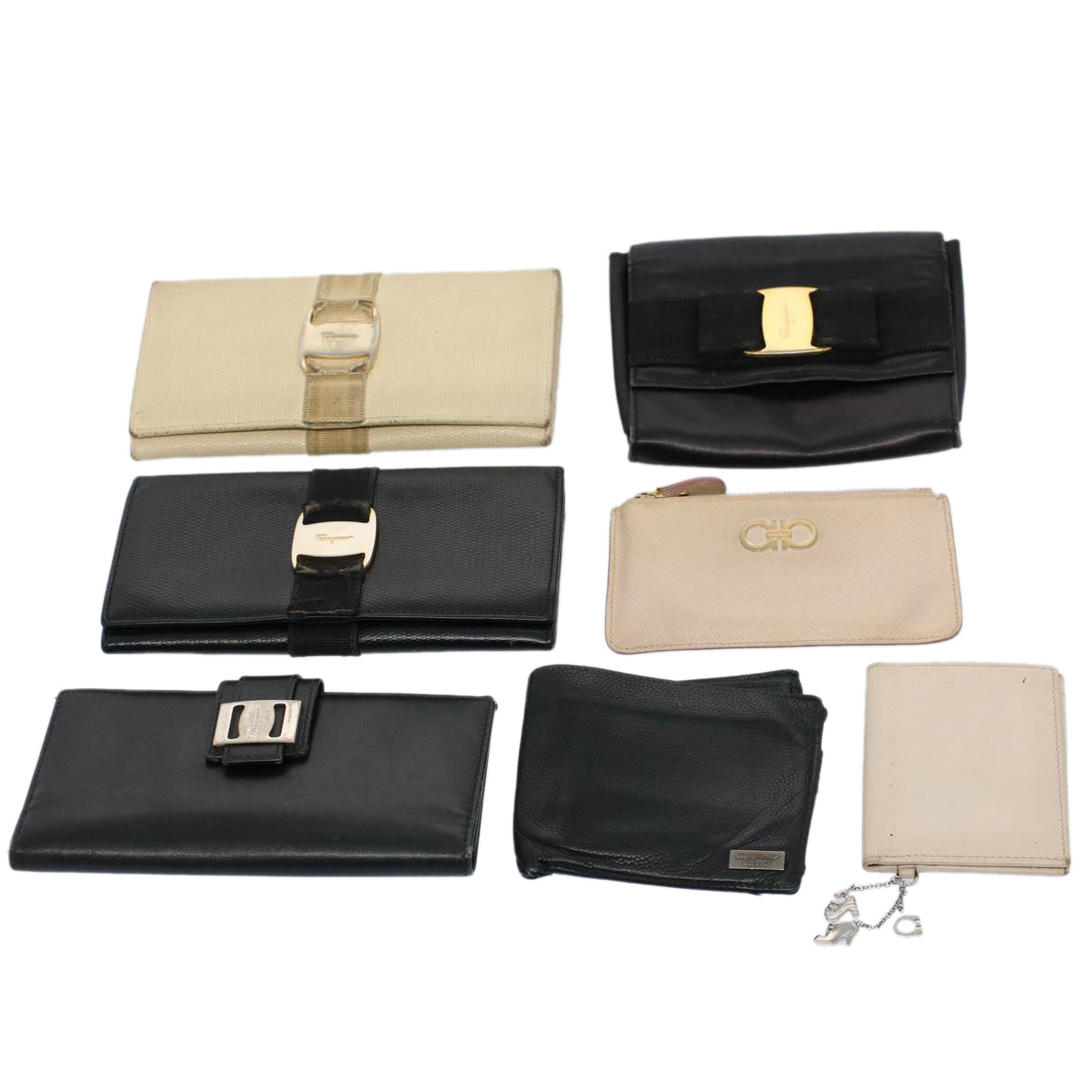 Salvatore Ferragamo Pass Case Wallet Leather 7Set Black Beige Auth bs9437