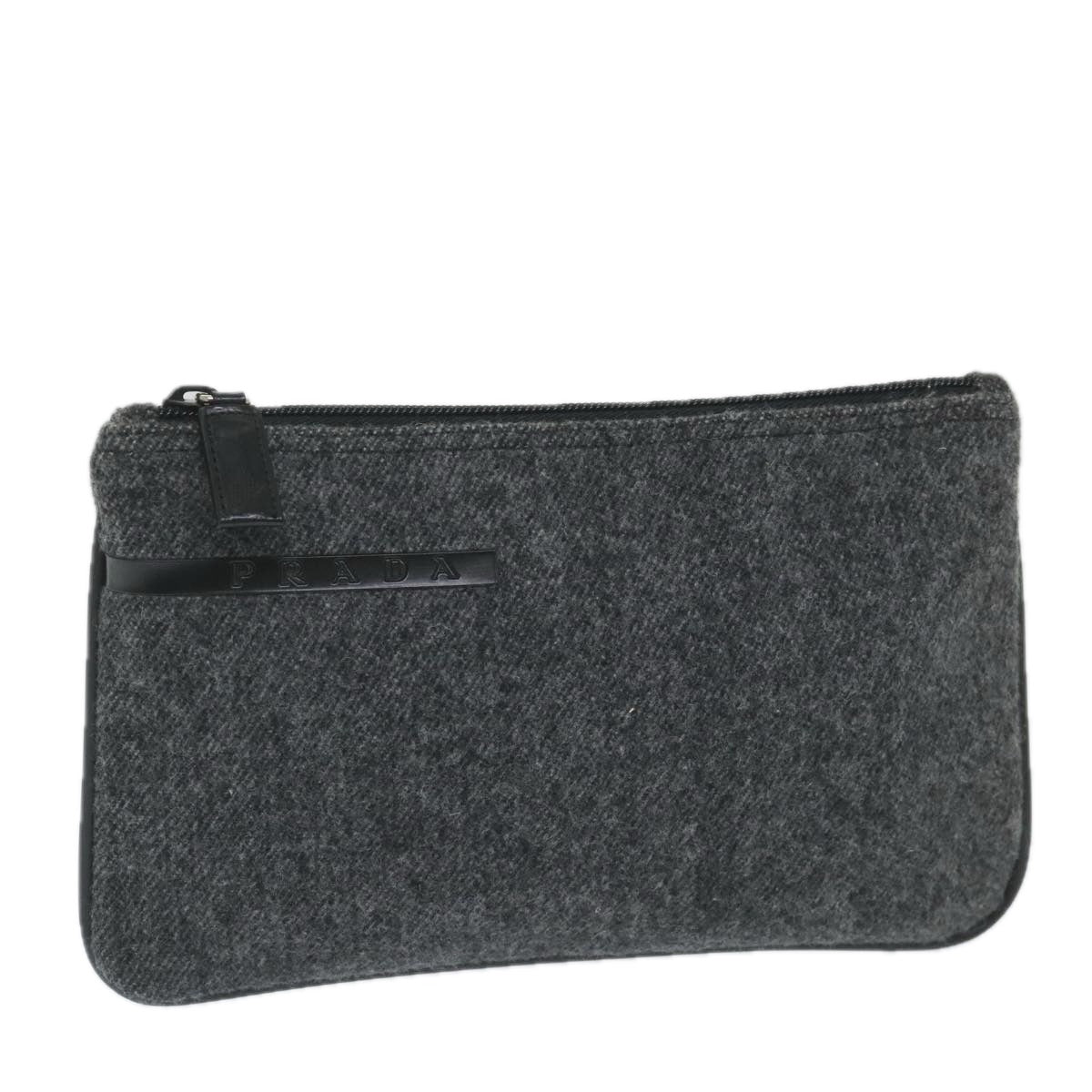 PRADA Sports Pouch Wool Gray Auth bs9440