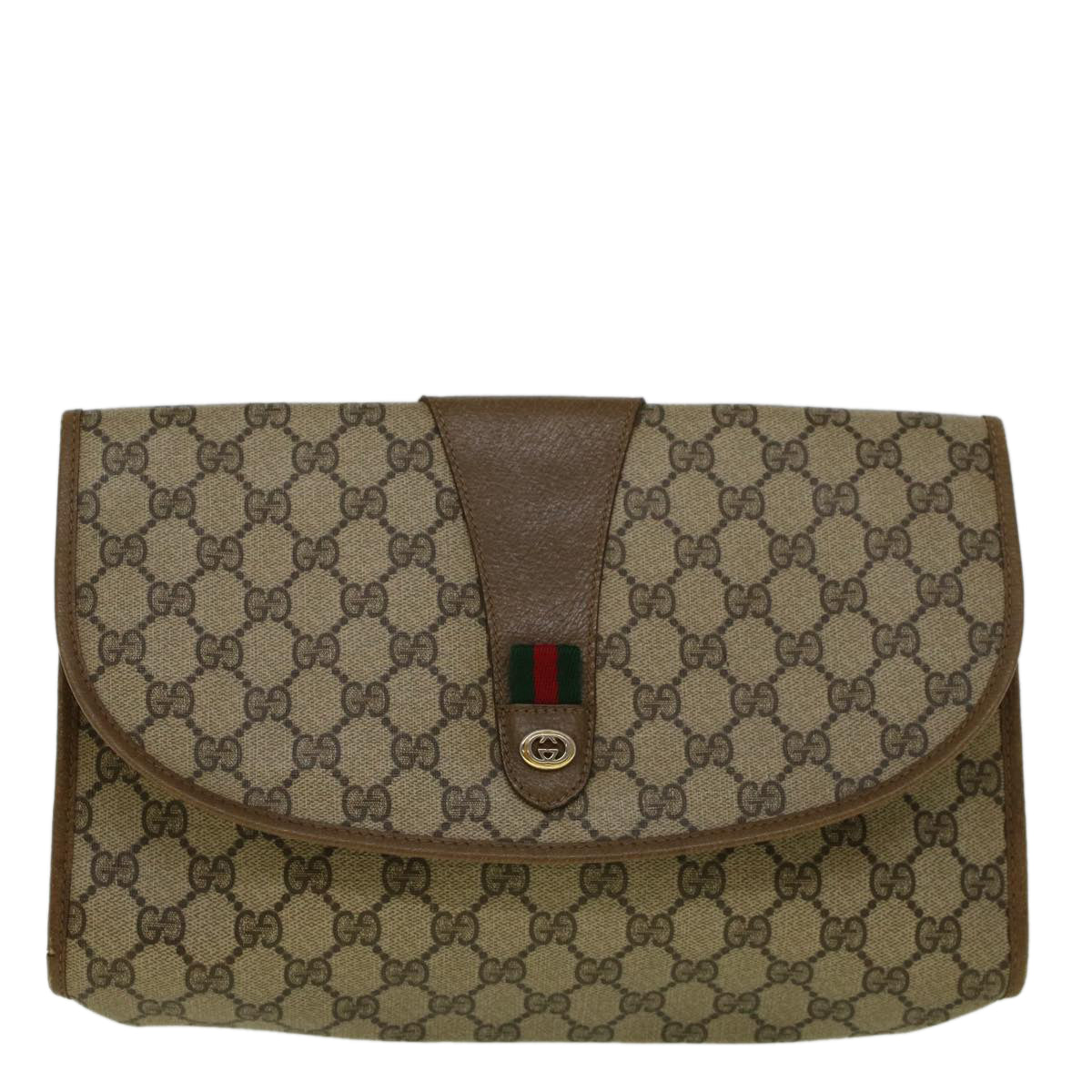 GUCCI GG Supreme Web Sherry Line Clutch Bag Red Beige 89 01 031 Auth bs9444