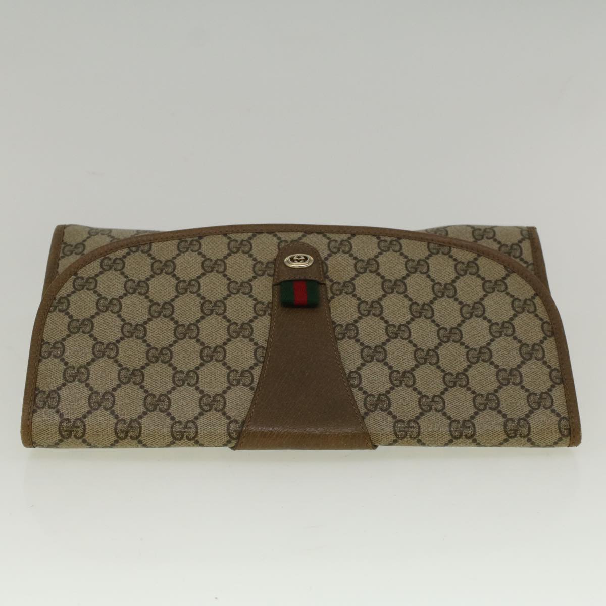 GUCCI GG Supreme Web Sherry Line Clutch Bag Red Beige 89 01 031 Auth bs9444