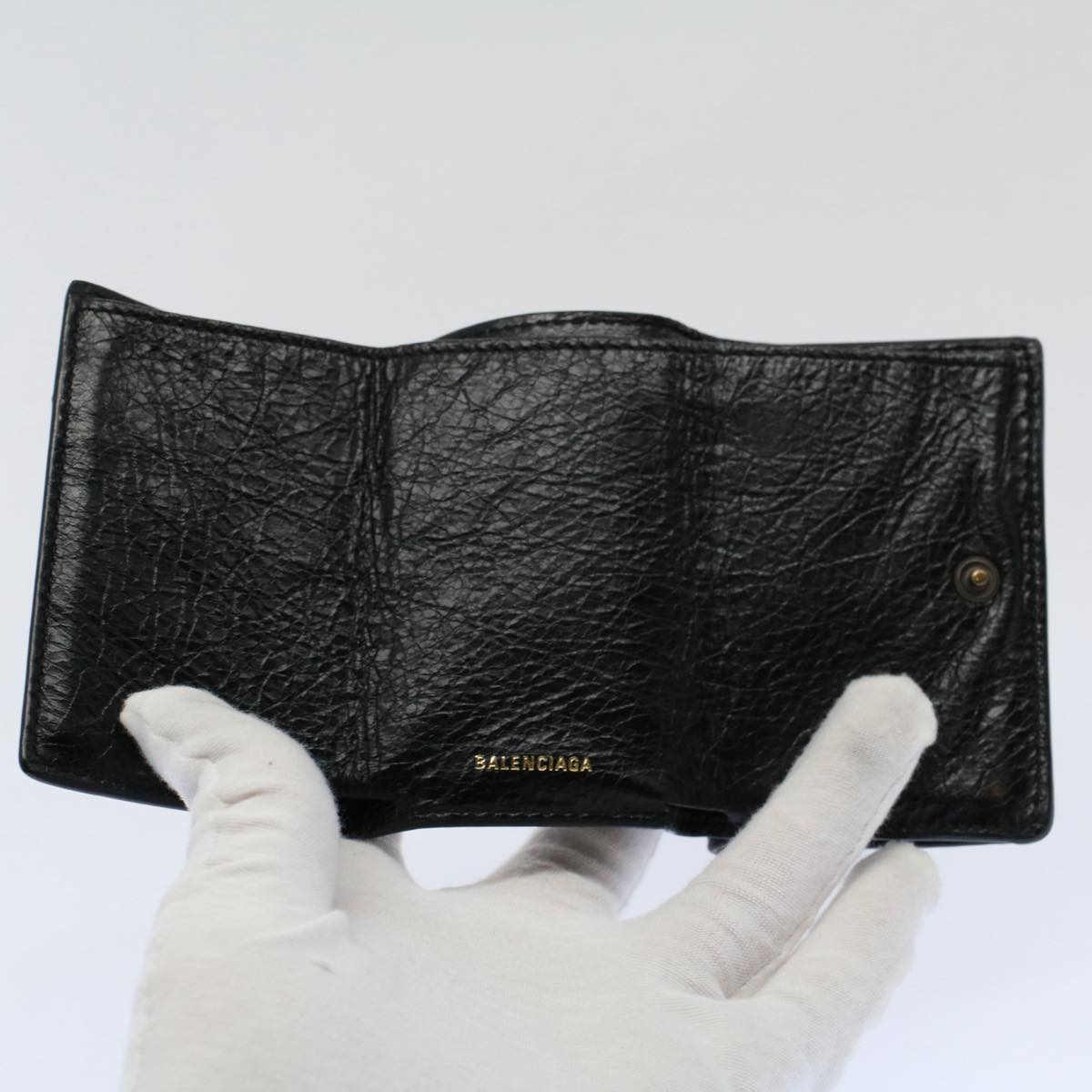 BALENCIAGA Wallet Leather Black 391446 Auth bs9477