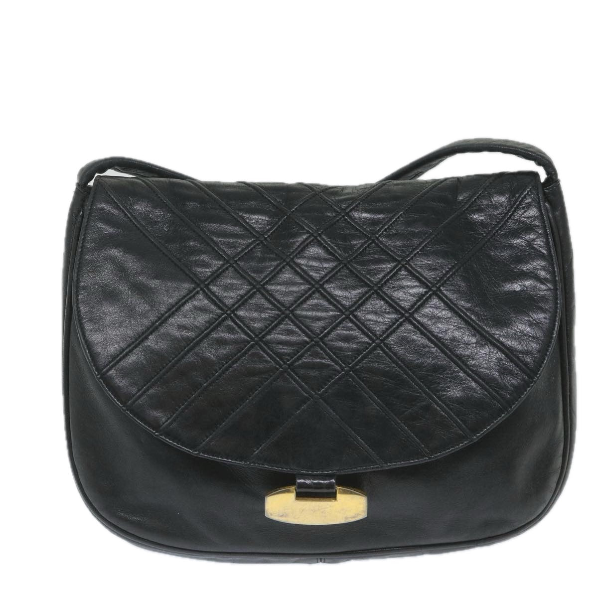 BALLY Shoulder Bag Leather Black Auth bs9505