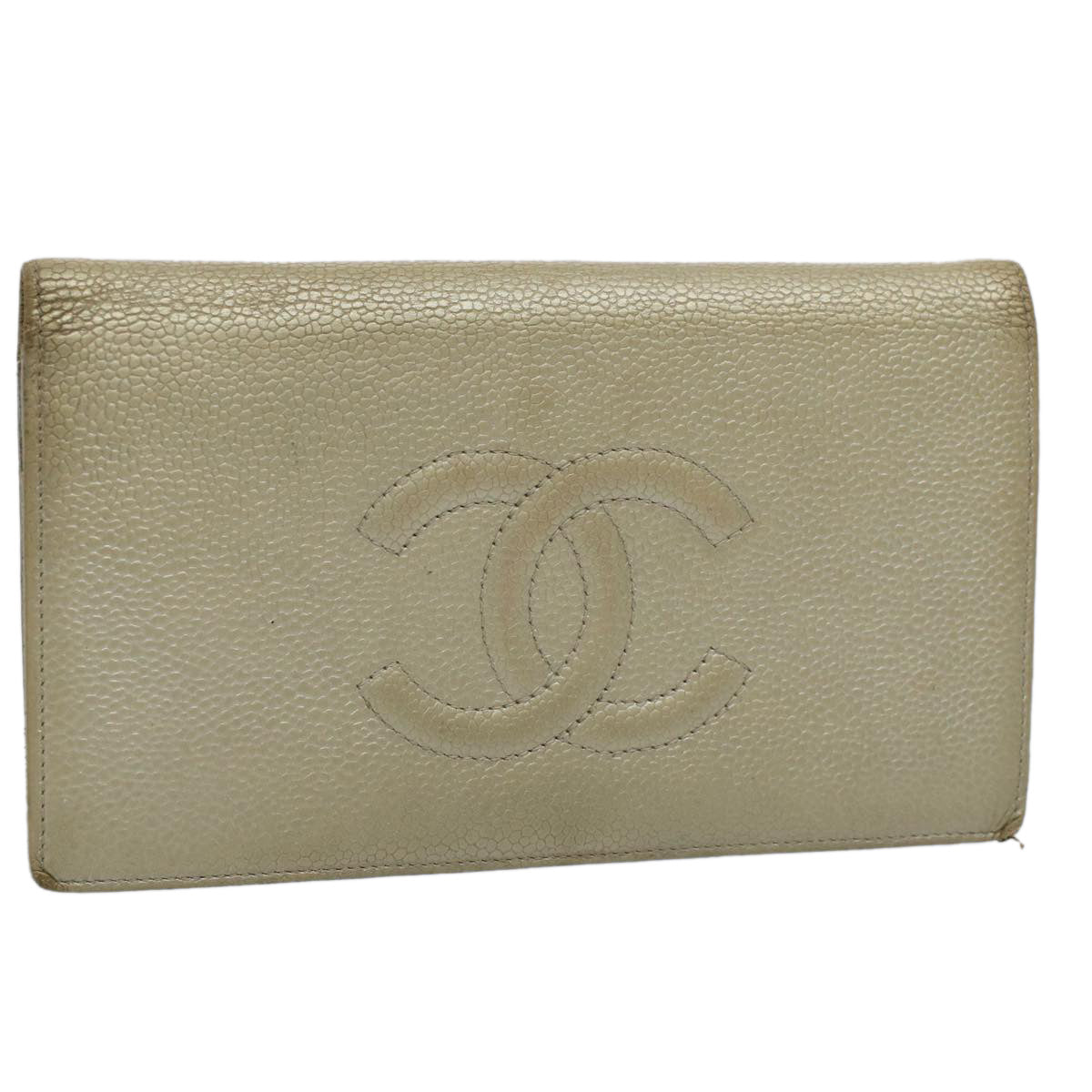 CHANEL Wallet Caviar Skin Silver CC Auth bs9534