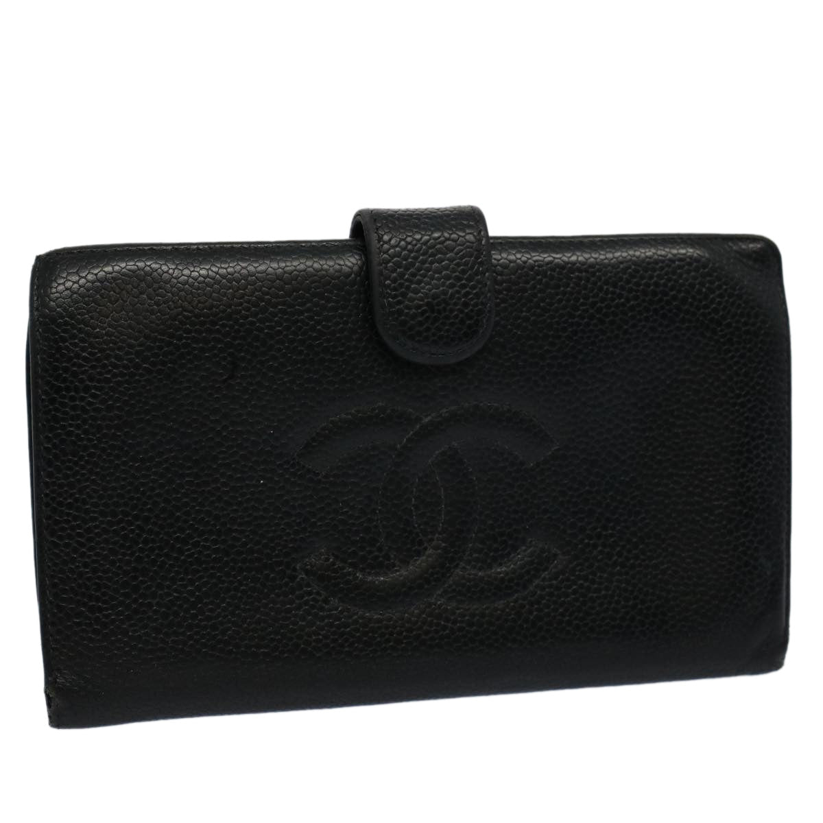 CHANEL Wallet Caviar Skin Black CC Auth bs9539