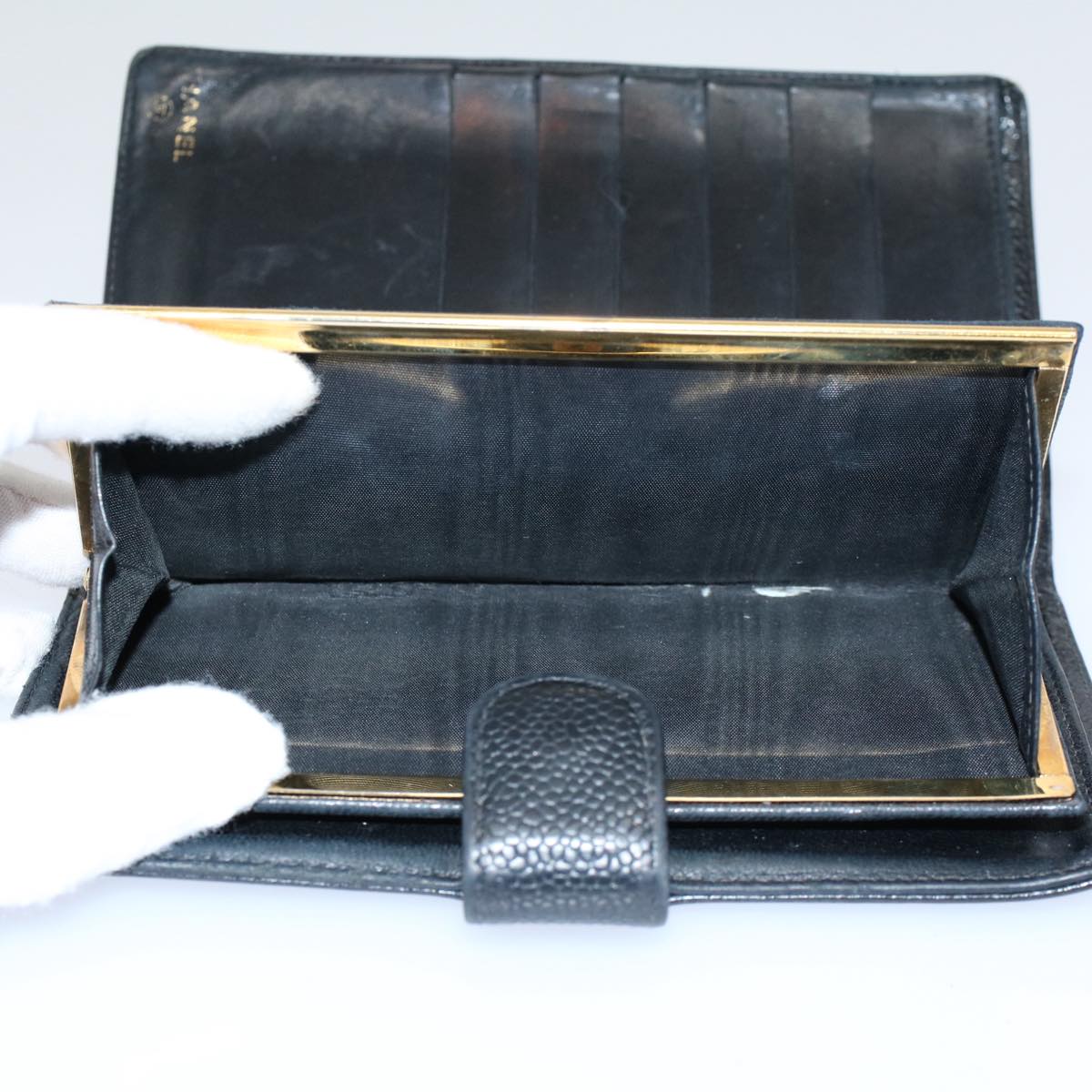 CHANEL Wallet Caviar Skin Black CC Auth bs9539